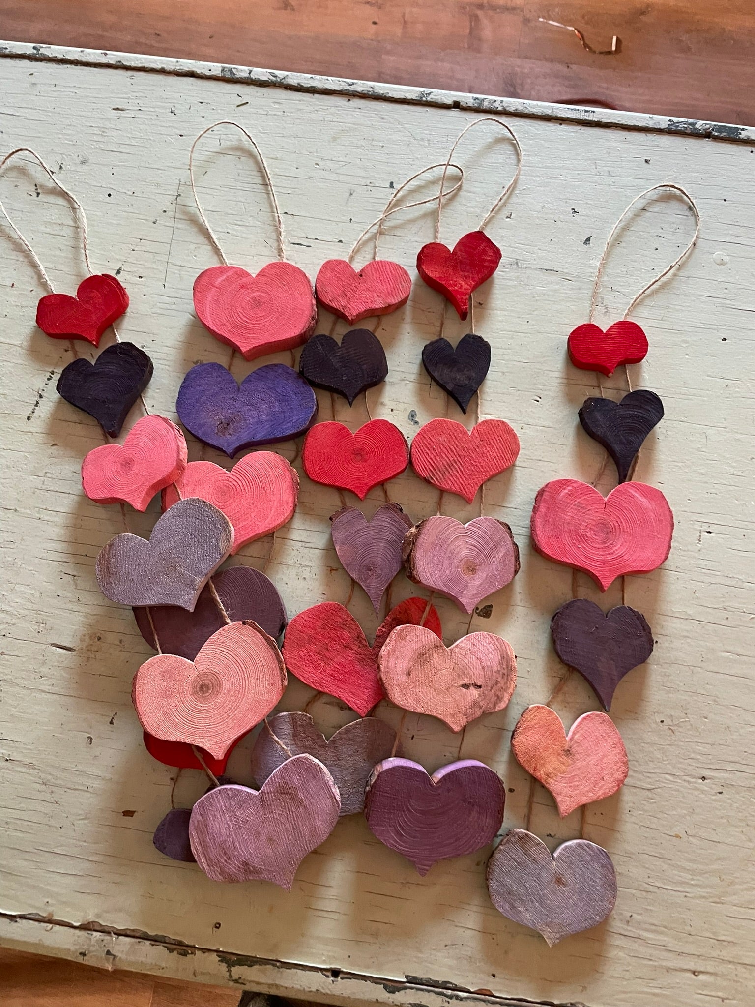 Handmade Rustic Wooden Heart Garland – Valentine's Day, Pride and